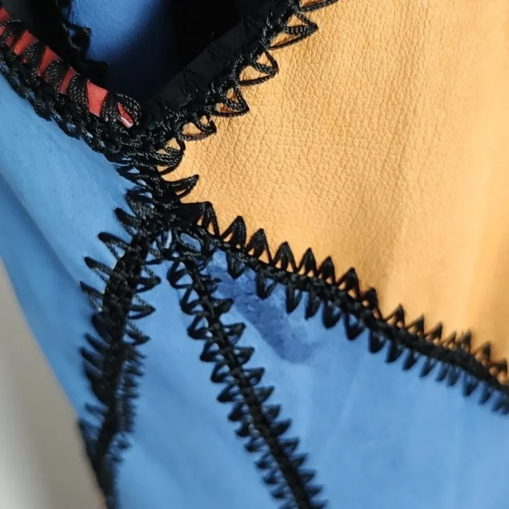 🔥HP Adrienne Landau Dyed Pig Suede Long Patchwork Colorblock Duster Jacket - Picture 11 of 13